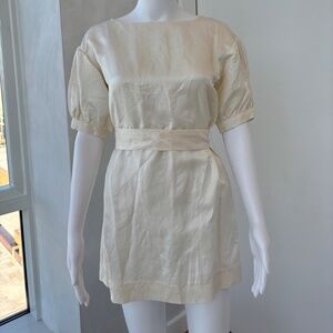 Designer Jill Stuart Linen Off White Belted Mini Dress